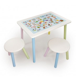 Детский комплект стол и два табурета круглых с накладкой Алфавит (Белый, Белый, Цветной) в Лесном - lesnoy.mebel-74.com | фото