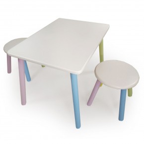 Детский комплект стол и два табурета круглых с накладкой Алфавит (Белый, Белый, Цветной) в Лесном - lesnoy.mebel-74.com | фото
