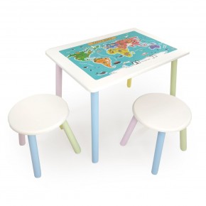 Детский комплект стол и два табурета круглых с накладкой Детский мир (Белый, Белый, Цветной) в Лесном - lesnoy.mebel-74.com | фото