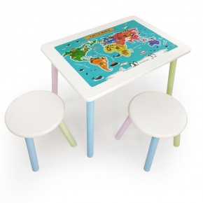 Детский комплект стол и два табурета круглых с накладкой Детский мир (Белый, Белый, Цветной) в Лесном - lesnoy.mebel-74.com | фото