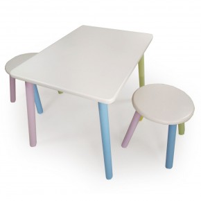 Детский комплект стол и два табурета круглых с накладкой Космос  (Белый, Белый, Цветной) в Лесном - lesnoy.mebel-74.com | фото