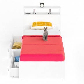 Камелия Кровать с ящиками 0900, цвет белый, ШхГхВ 93,5х217х78,2 см., сп.м. 900х2000 мм., без матраса, основание есть в Лесном - lesnoy.mebel-74.com | фото