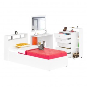 Камелия спальня № 7 Кровать 900 + Стол косметический + Зеркало + Комод, цвет белый, сп.м. 900х2000 мм., б/м, основание есть в Лесном - lesnoy.mebel-74.com | фото