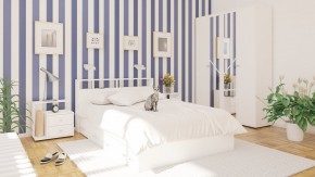 Камелия спальня № 8 Кровать с ящиками 1400 + Две тумбы + Шкаф 4-х створчатый, цвет белый, сп.м. 1400х2000 мм., б/м, основание есть в Лесном - lesnoy.mebel-74.com | фото