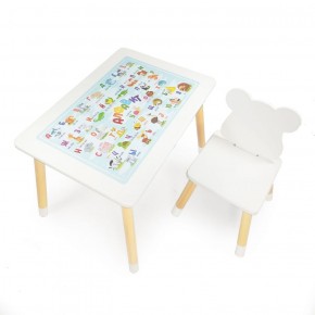 Комплект детской мебели стол и стул Мишутка с накладкой Алфавит (Белый/Белый/Береза) в Лесном - lesnoy.mebel-74.com | фото