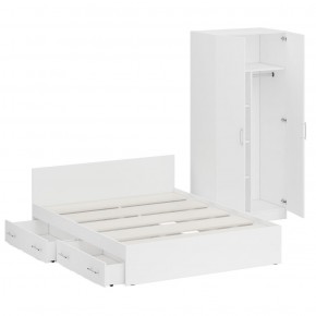 Кровать с ящиками 1600 + Шкаф 2-х створчатый Стандарт, цвет белый, ШхГхВ 163,5х203,5х70 + 90х52х200 см., сп.м. 1600х2000 мм., б/м, основание есть в Лесном - lesnoy.mebel-74.com | фото