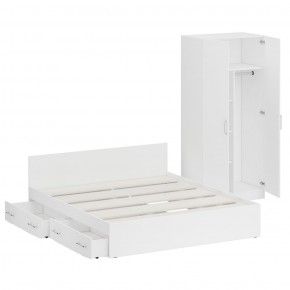 Кровать с ящиками 1800 + Шкаф 2-х створчатый Стандарт, цвет белый, ШхГхВ 183,5х203,5х70 + 90х52х200 см., сп.м. 1800х2000 мм., б/м, основание есть в Лесном - lesnoy.mebel-74.com | фото