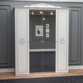 Шкаф 4-х дверный с зеркалами (12.244) Грация (белый/серебро) в Лесном - lesnoy.mebel-74.com | фото