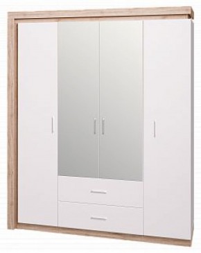 Шкаф для одежды с ящиками 4-х створчатый с зеркалом Люмен 16 в Лесном - lesnoy.mebel-74.com | фото