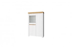 Шкаф с витриной 1V2D, TAURUS, цвет белый/дуб вотан в Лесном - lesnoy.mebel-74.com | фото