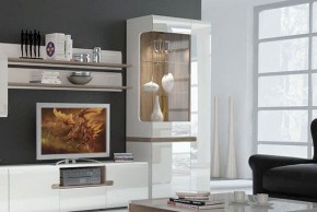 Шкаф с витриной 3D/TYP 01L, LINATE ,цвет белый/сонома трюфель в Лесном - lesnoy.mebel-74.com | фото